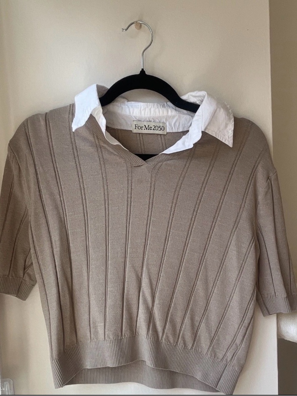 Taupe Short-Sleeve Knit Polo Top